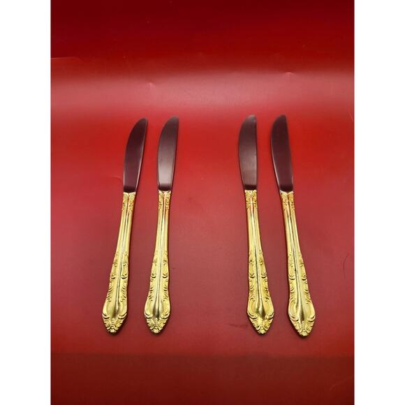 Set of 4 Golden Rexford Gold Electroplate Dinner Knives 9.25” National Stainless - Picture 1 of 7